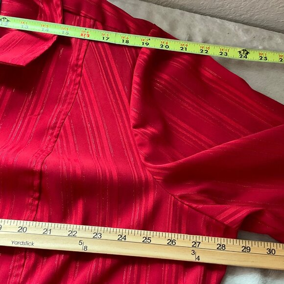Maggie Barnes Womens Sz 3X Top Blouse Shirt Red Striped Button-Up Metallic - Picture 3 of 12